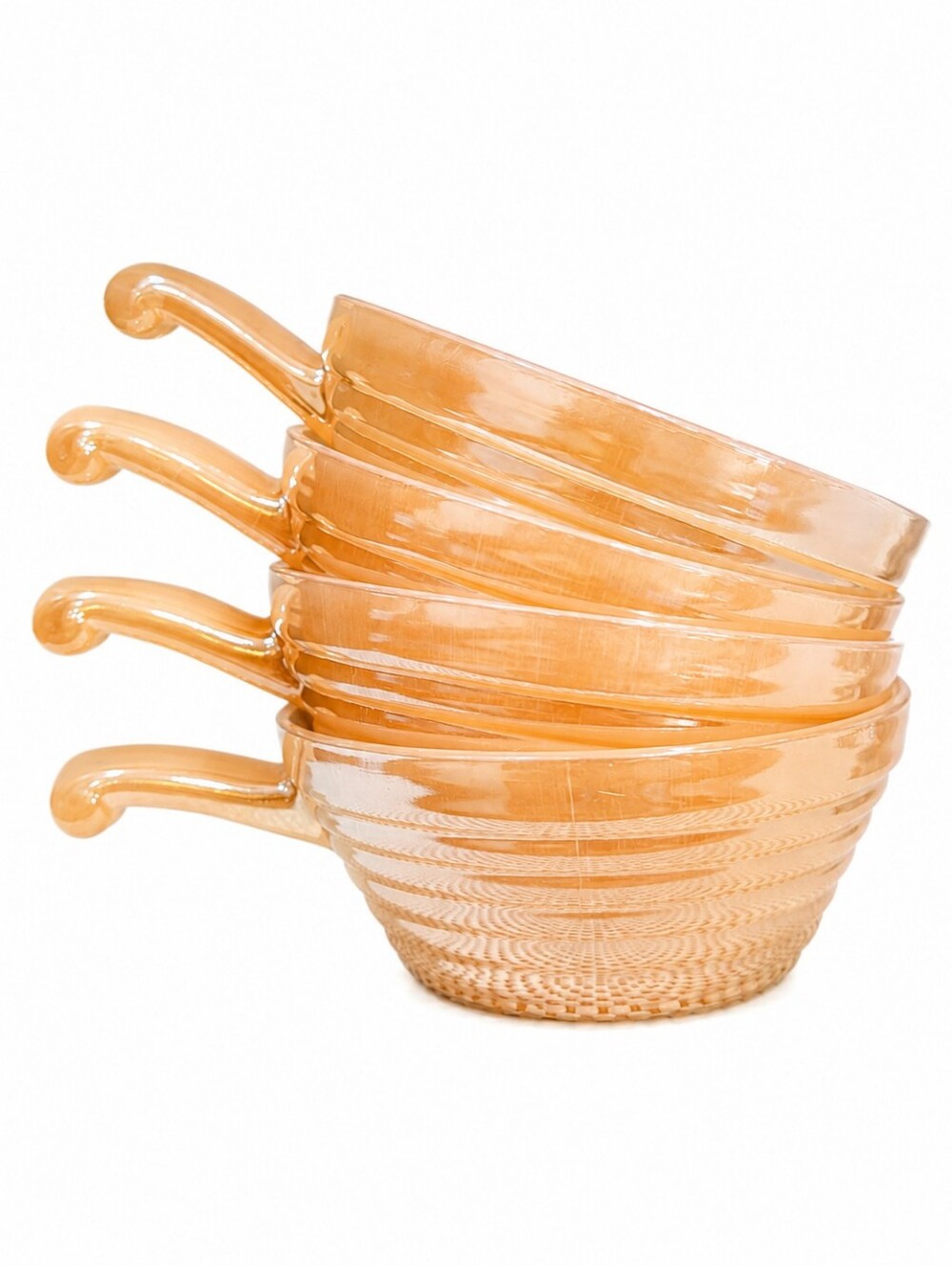 Vintage Fire King Peach Luster Soup Bowls, Beehive Milk Glass
